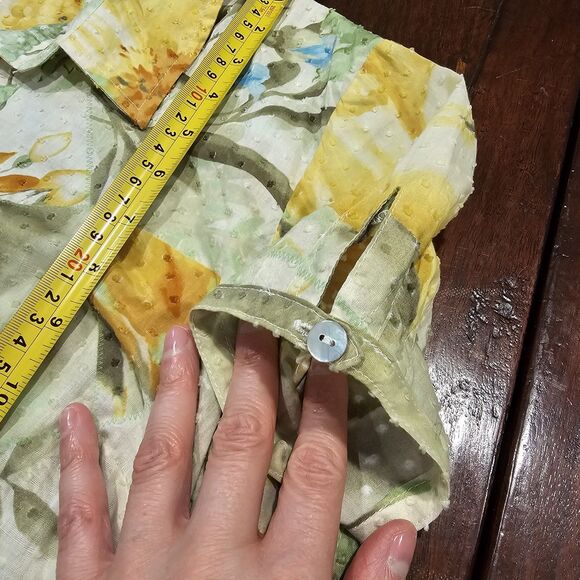 Caribbean Joe Women's XL Cotton Butter Yellow Tropical Print Swiss Dot Blouse - Picture 6 of 7